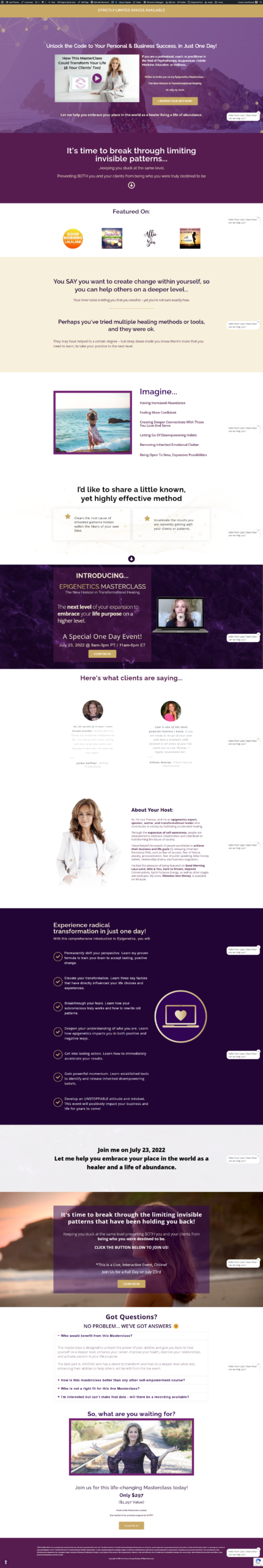 Lisa Thomas epigenetics masterclass funnel