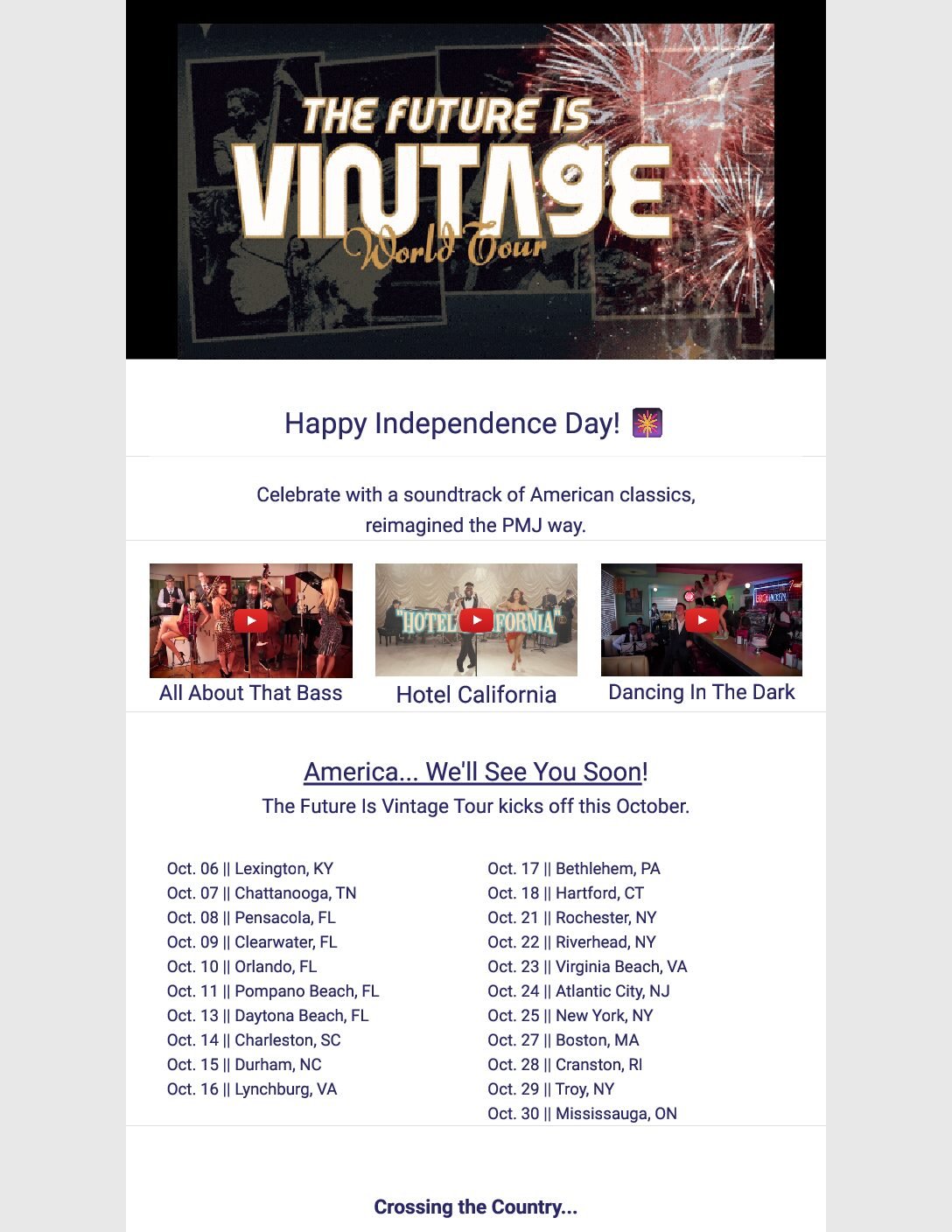 Postmodern Jukebox Independence Day email campaign