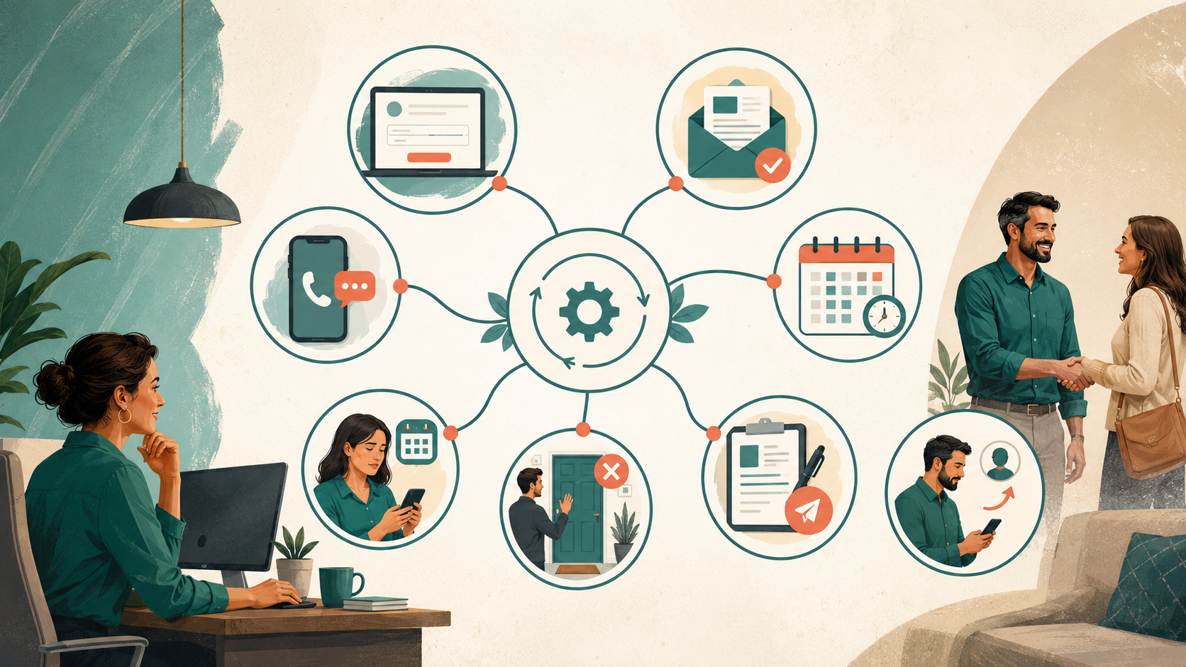 Seven connected marketing automation workflows supporting a service business from inquiry through client follow-up