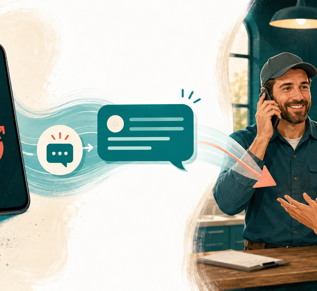 Missed business call triggering an automated text response that leads to a customer conversation