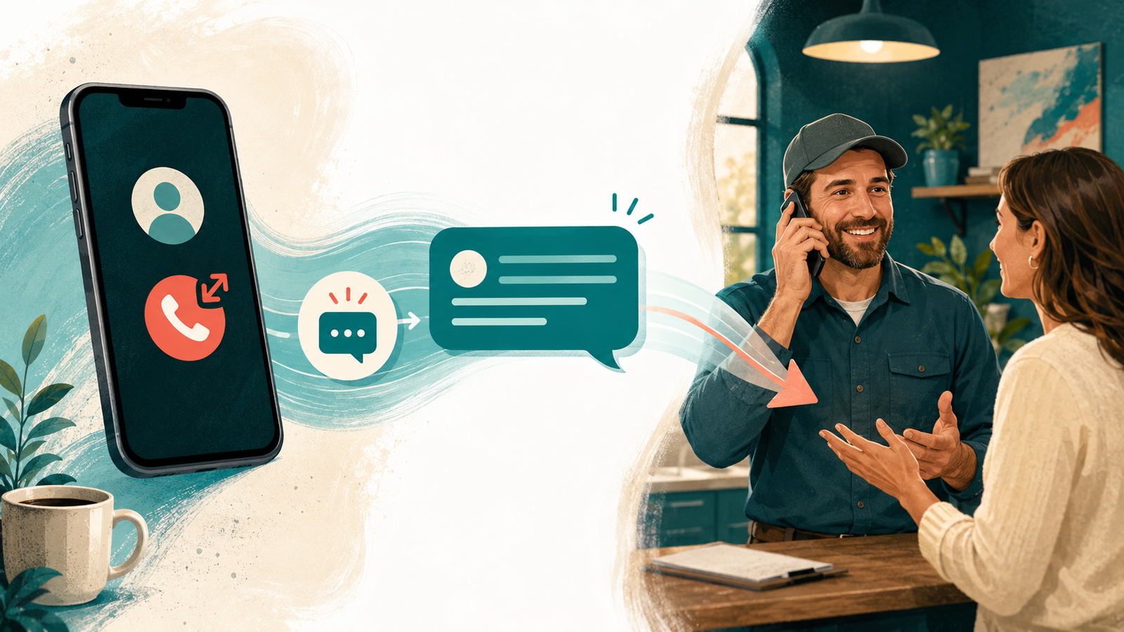 Missed business call triggering an automated text response that leads to a customer conversation
