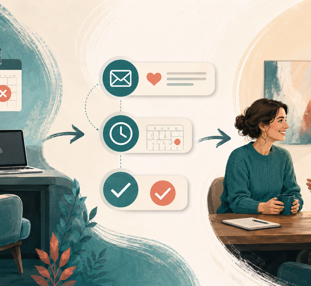 Missed appointment moving through a kind automated follow-up and rescheduling workflow into a recovered client conversation