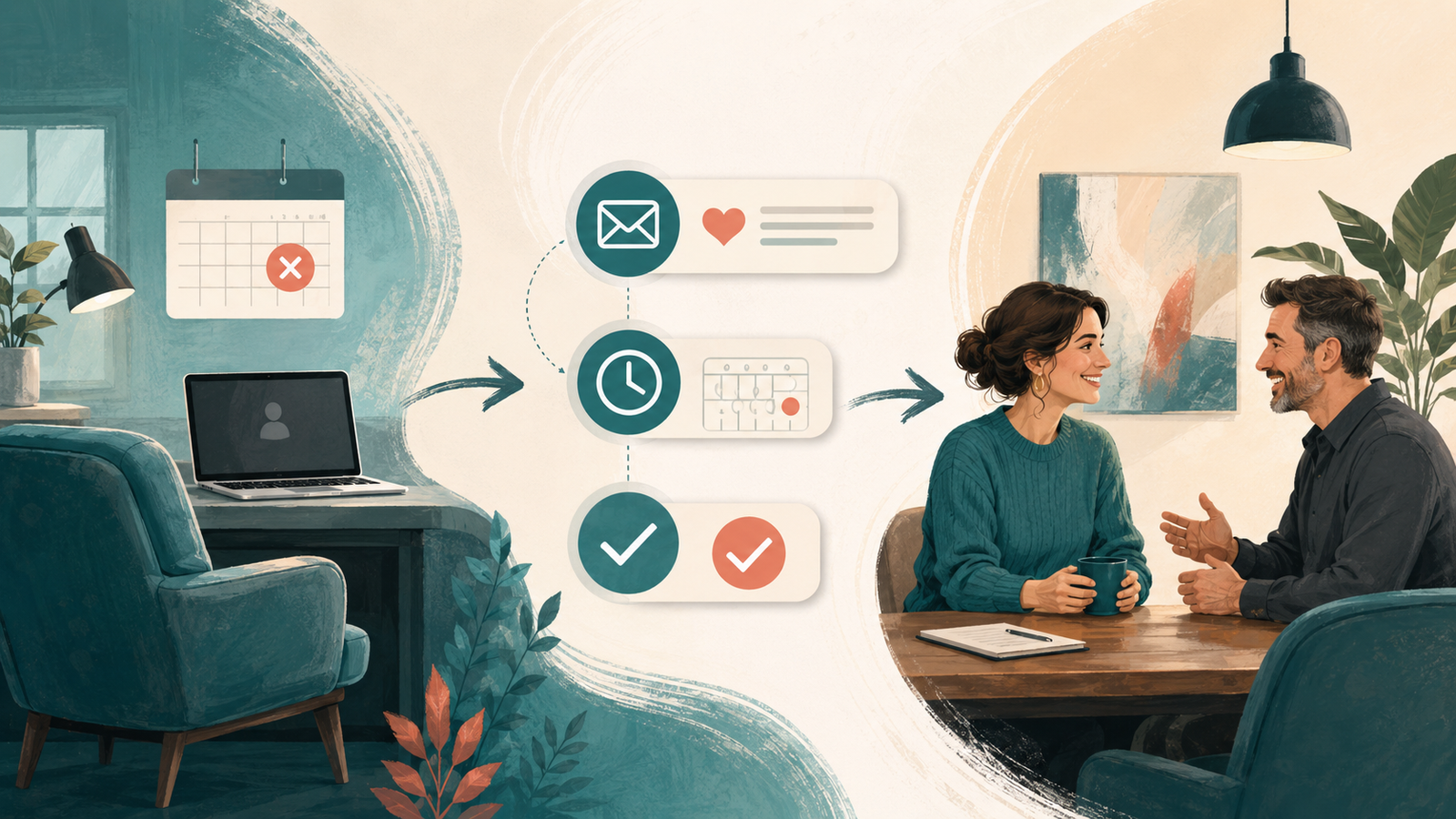 Missed appointment moving through a kind automated follow-up and rescheduling workflow into a recovered client conversation