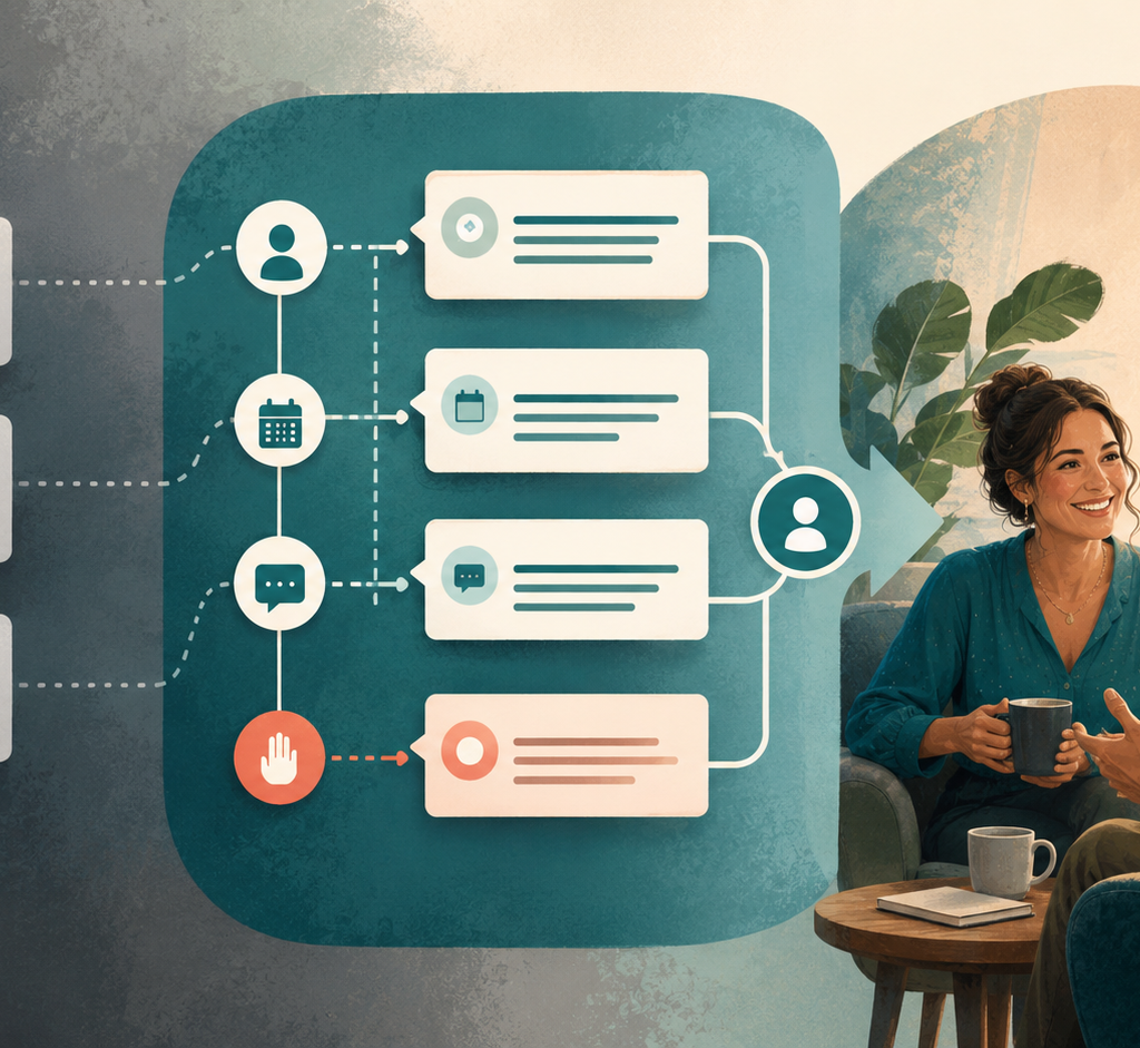 Generic automated messages transformed through context and behavioral logic into warm human communication